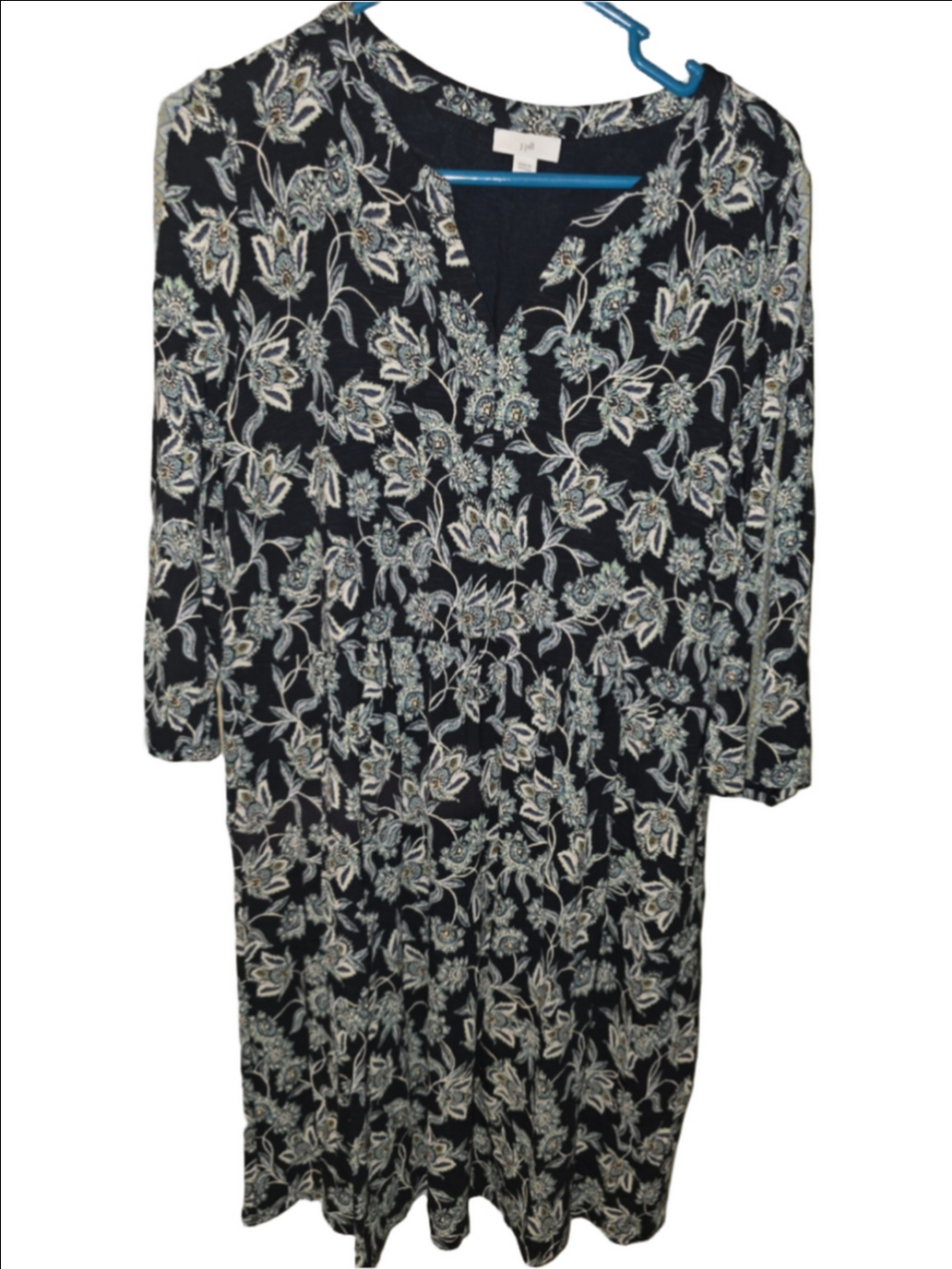 Women's J.Jill Floral Midi Dress Size M Black Blue cottagecore embroidered boho